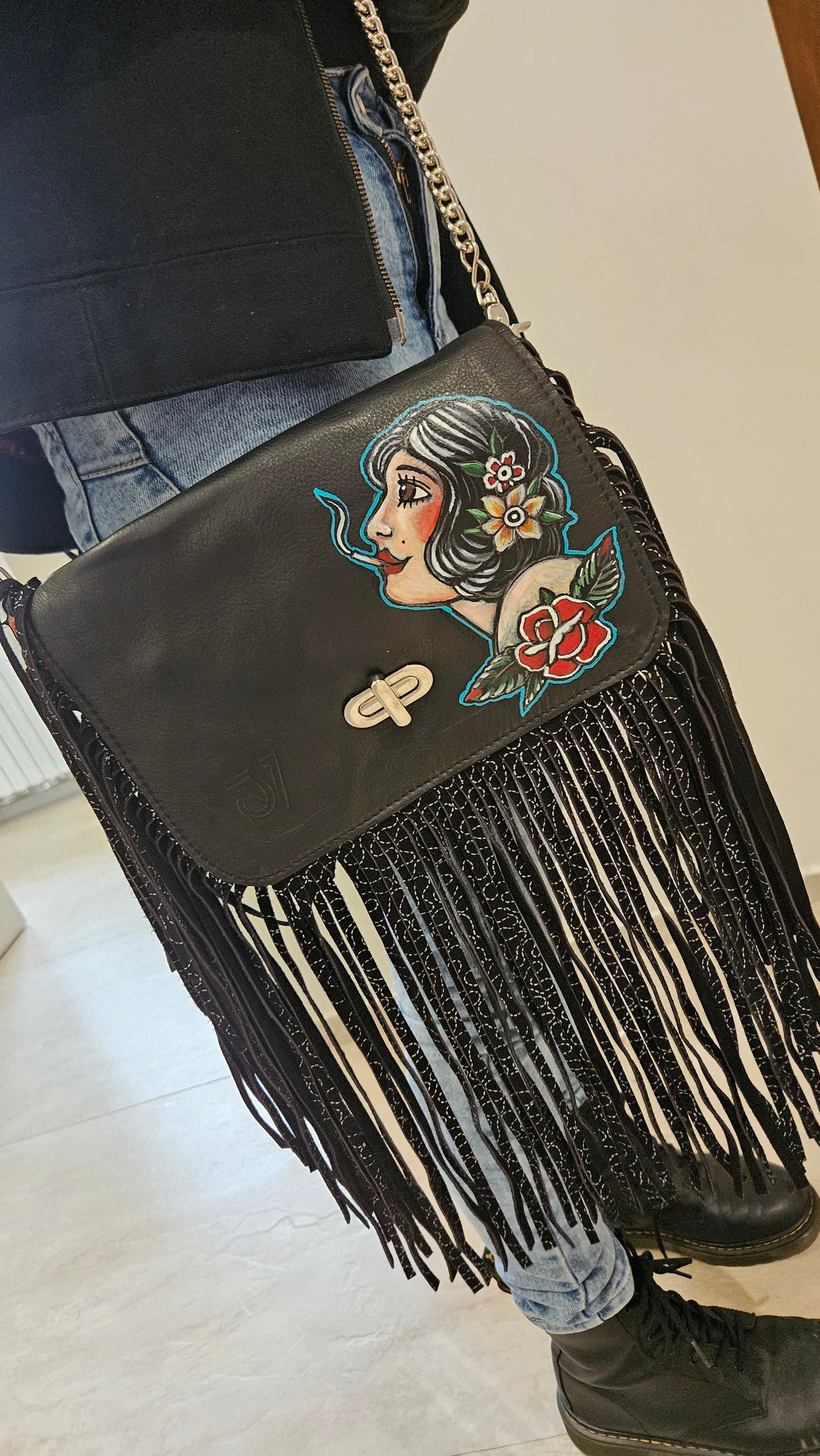 OLD SCHOOL hand painted leather bag