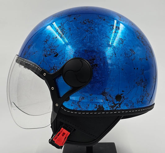 Casco moto jet FOGLIA ARGENTO BLU