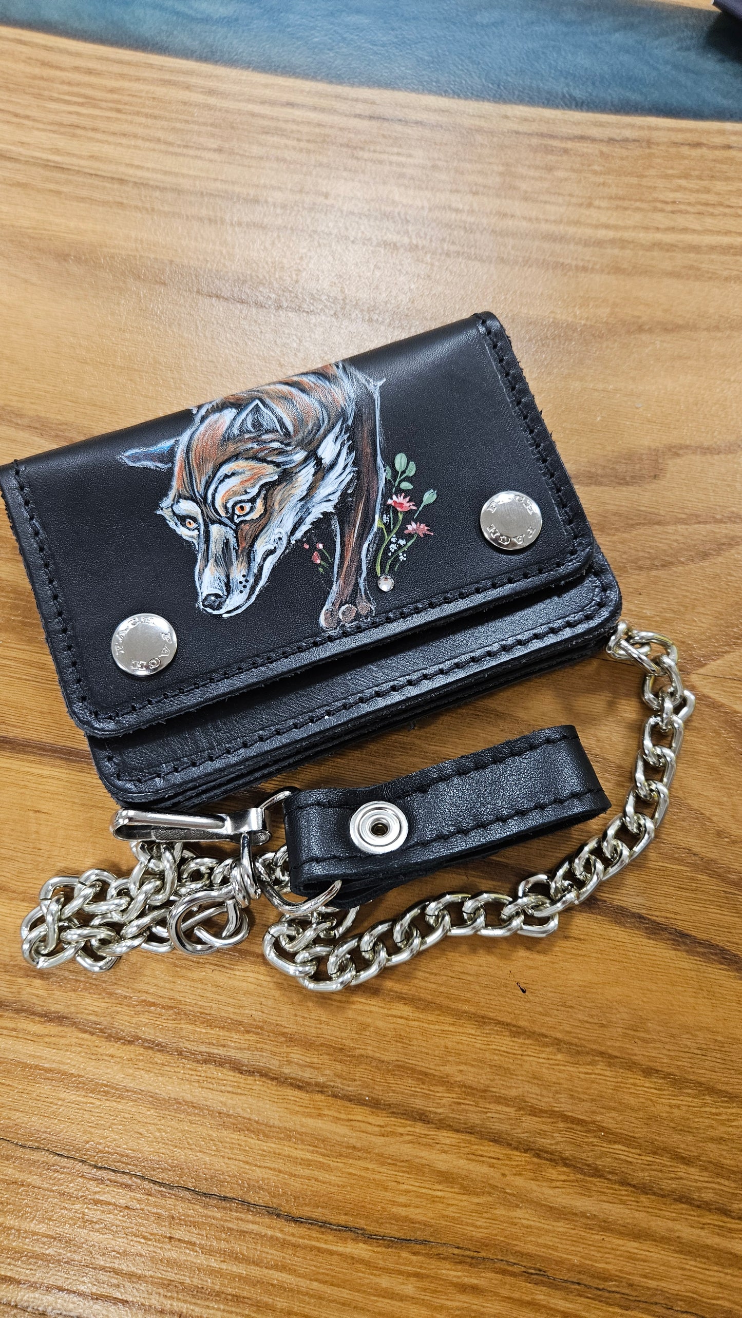 wallet in genuine leather hand painted FOX with SWAROVSKI