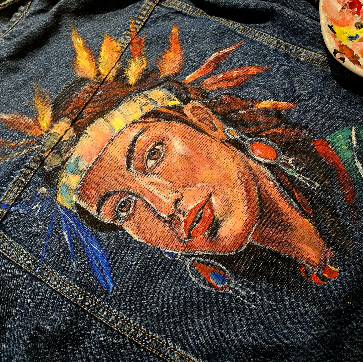 Denim jacket with hand painted INDIANA size M